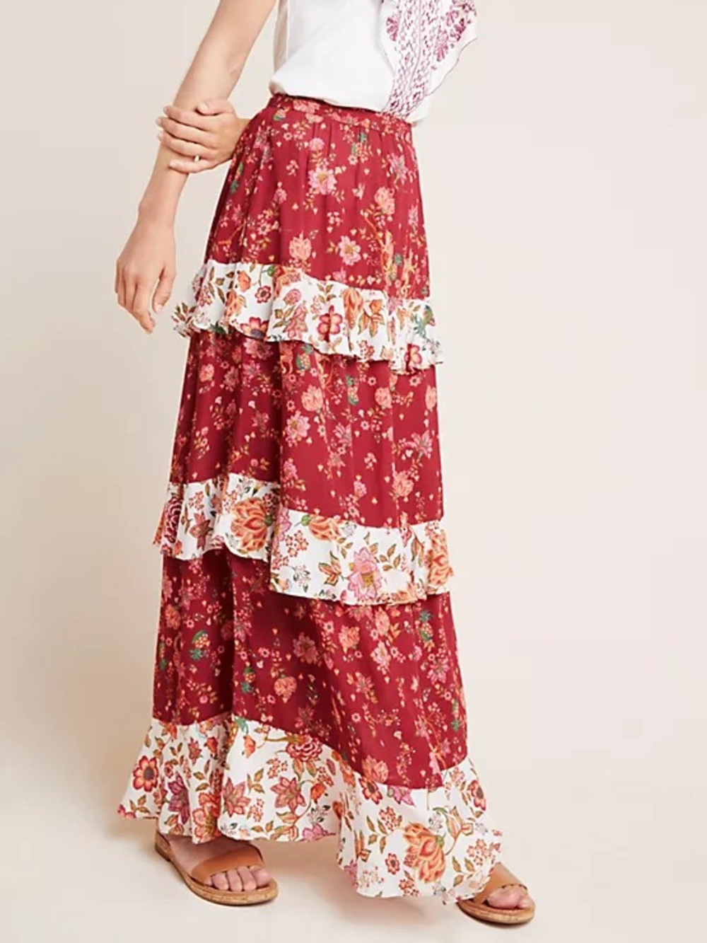 NWT Farm Rio X Anthropologie Portia Maxi Skirt Small Ruffle Tiered Boho Cottage